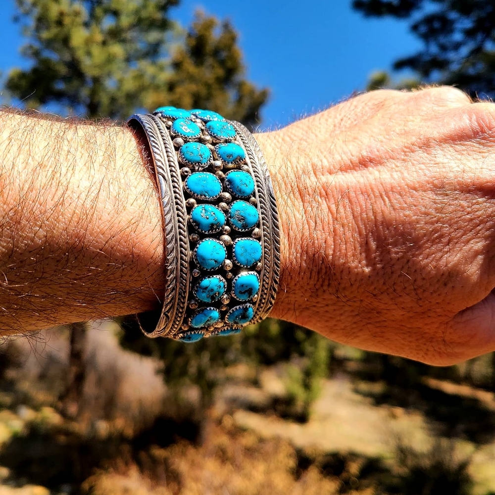 HUGE vintage mens turquoise cuff bracelet